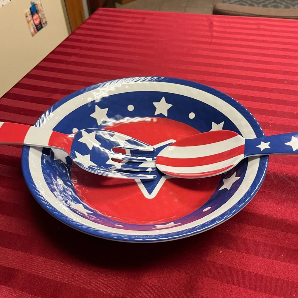 Americana Design Salad Bowl Set - Red, White, Blue